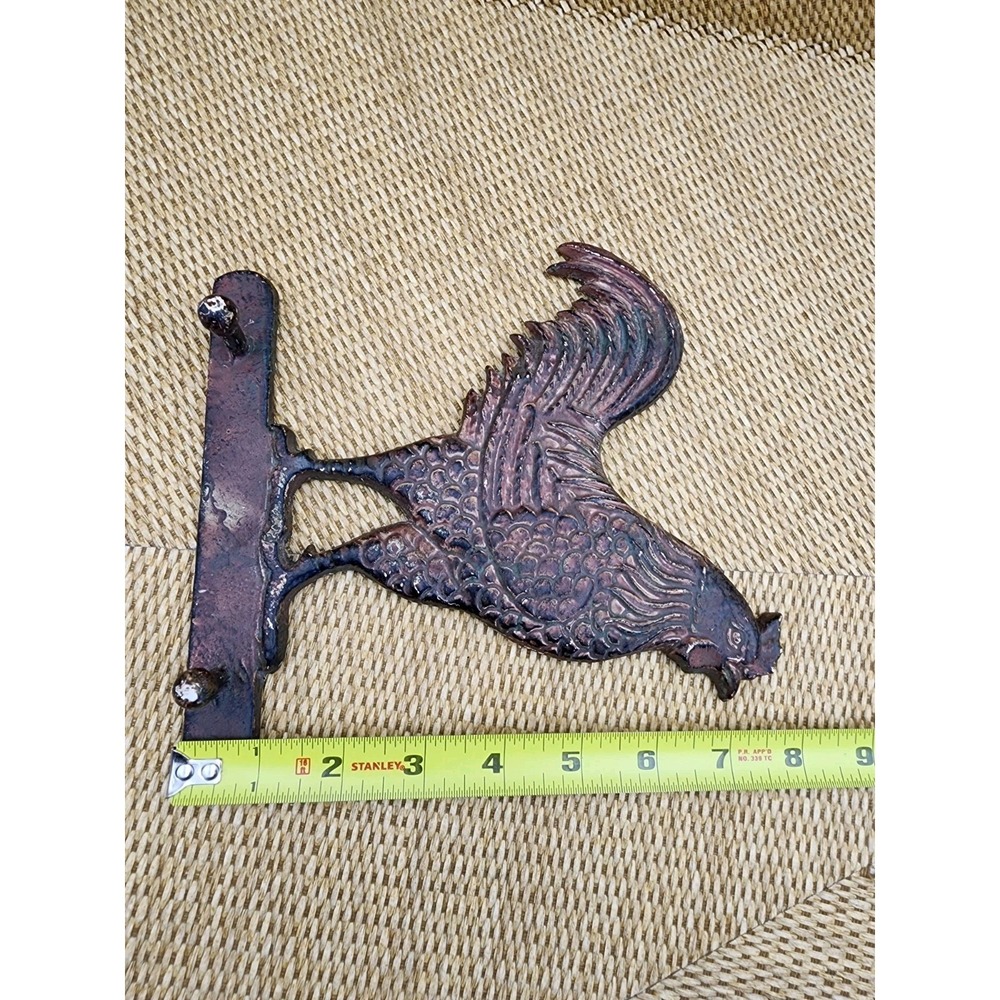 Cast Iron Rooster Rustic Cottage Farmhouse Barn Decor Hat Key Coat Rack 2 Pegs - Picture 5 of 5
